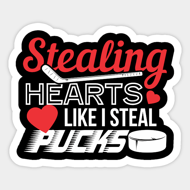 Funny Stealing Hearts Pucks Valentine's Day Hockey Design Sticker by 2blackcherries